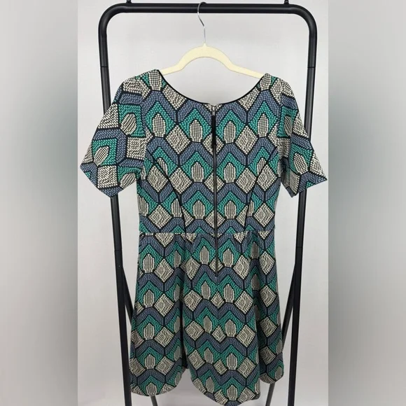 Anthropologie HD In Paris Hollyhock Dress Blue Pixel Print A-Line Short Sleeve M - Picture 4 of 6